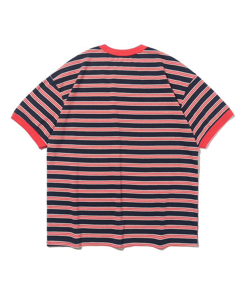 TAILOR STUDIO Minimal Logo Stripe Short Sleeve T-Shirt (Navy/Red)