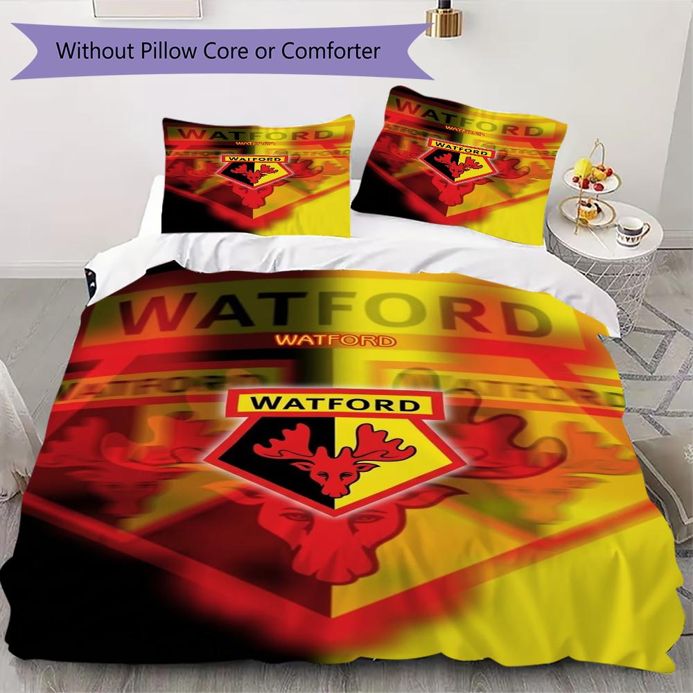 Watford FC Pattern Bedding Uilt Set Uilt Cover Pillowcase Home Decoration Birthday Gift (1 * Duvet Cover + 2 * Pillowcase Without Core)
