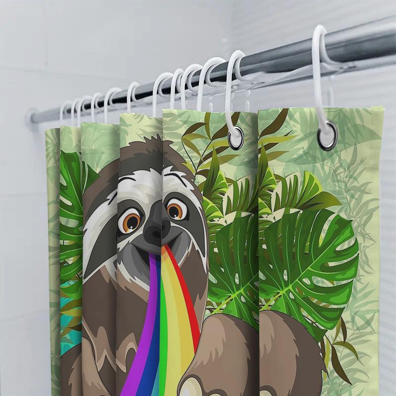 Cute Sloth Rainbow Shower Curtain Tropical Forest Animal Bathroom Decor Waterproof Fabric Home Decor Hippie Nature Wall Art Gift