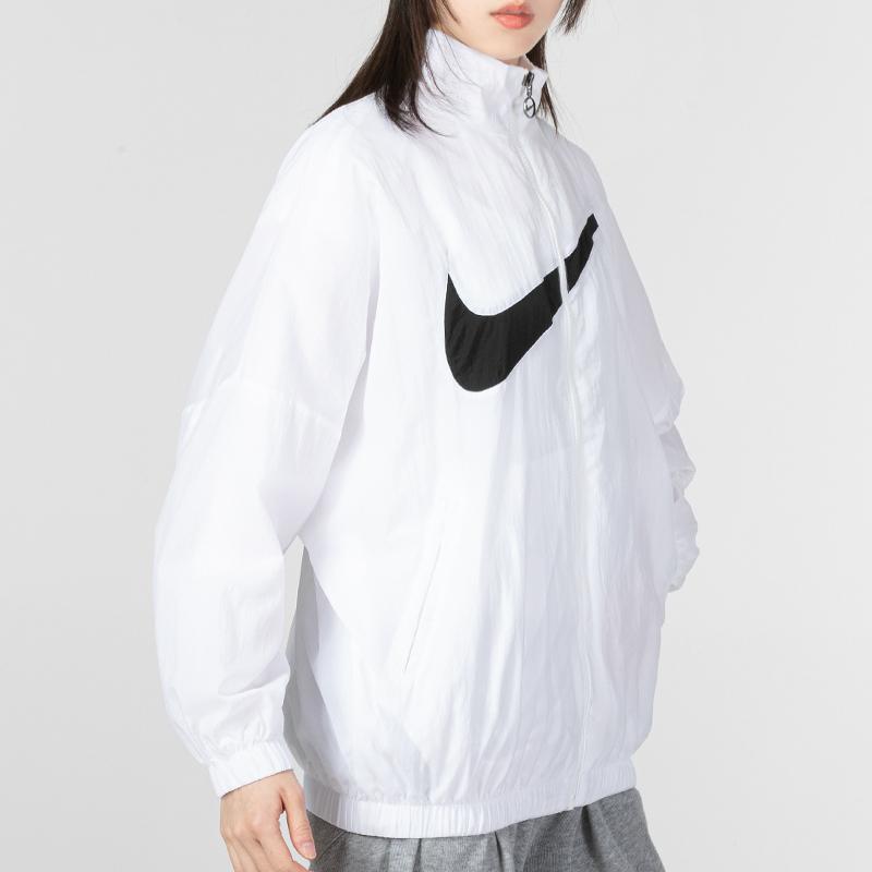 Nike Logo Print Windbreaker Loose Stand Collar Jacket Women Outerwear White DX5865-100