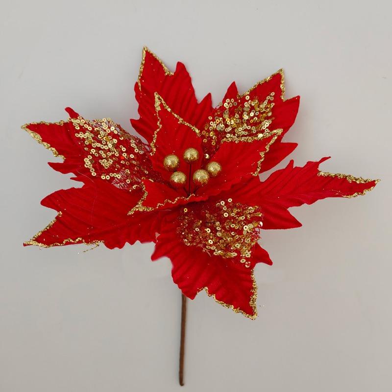 Gold Dust Christmas Decoration, Christmas Flowers Christmas Tree Flocking Cloth Decorative Flower Cuttings Double Sequins Simulated Flowers