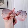 Women 's Gradient Sunglasses 2024 Cutting Rimless Sun Glasses Lady Vintage Metal Oversized Eyeglasses Gray Pink Shades