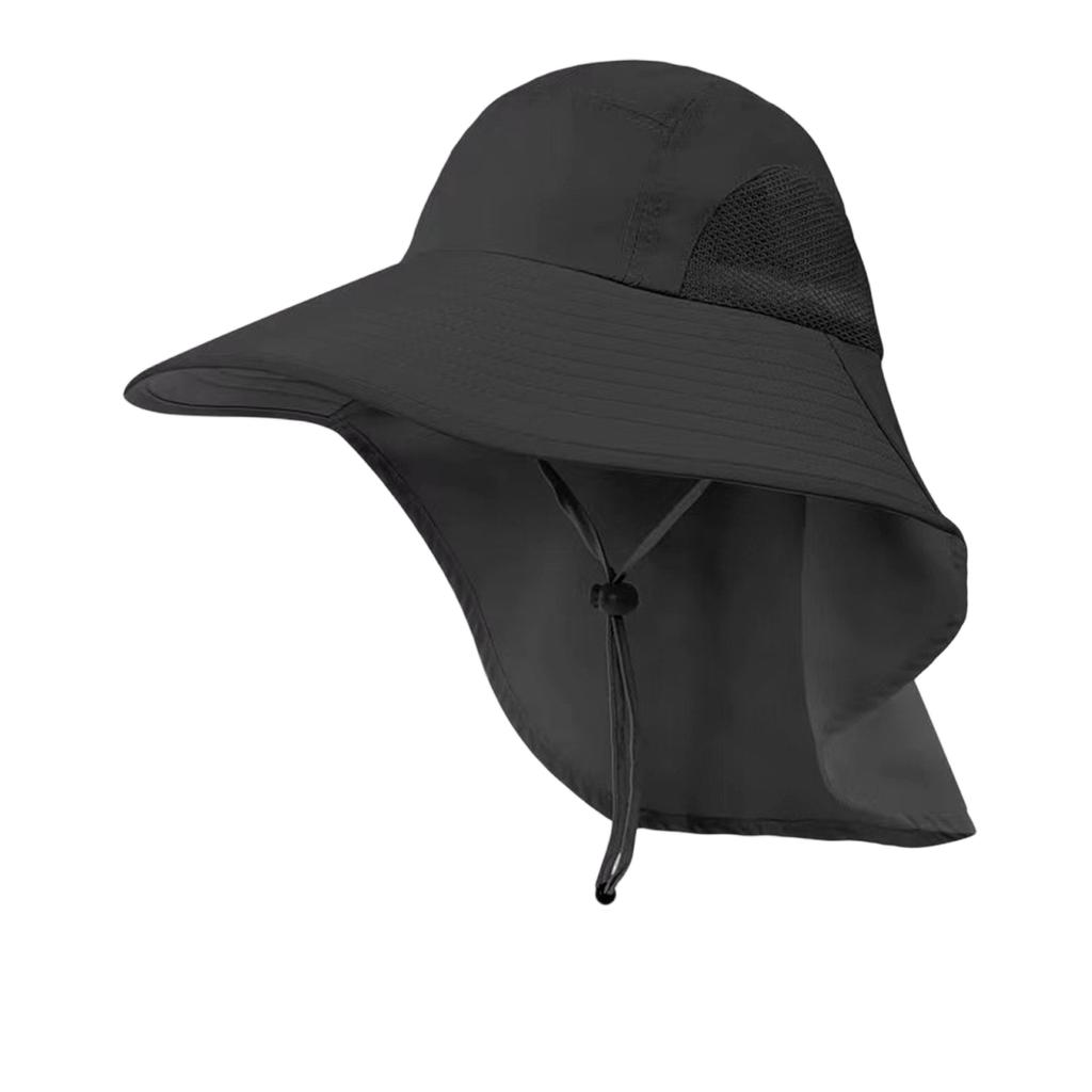 Men's Outdoor Sun Protection Hat Wide Brim Fishing Hat Travel Hat with Neck Flap and Adjustable Chin Strap Breathable Mesh Panels