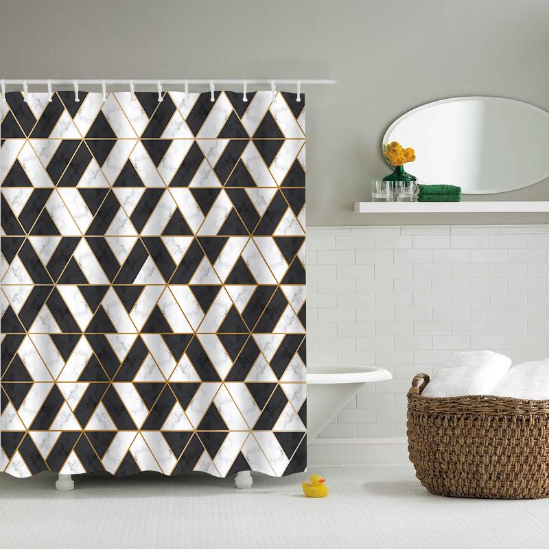 

Мраморная занавеска для душа с крючками, декоративная занавеска для душа в ванной комнате, водонепроницаемая занавеска с геометрическим принтом, креативная индивидуальная занавеска