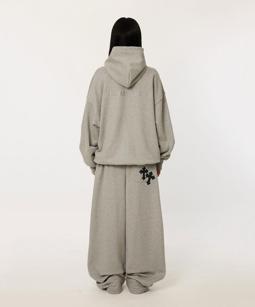 BOUNDARY Twin Crossbody Patch Long Sweatpants [Gray]