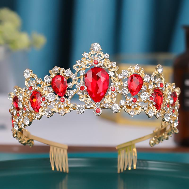 Europäischer und amerikanischer Brautkronen-Haarschmuck – Roter Hochzeitskopfschmuck für Frauen