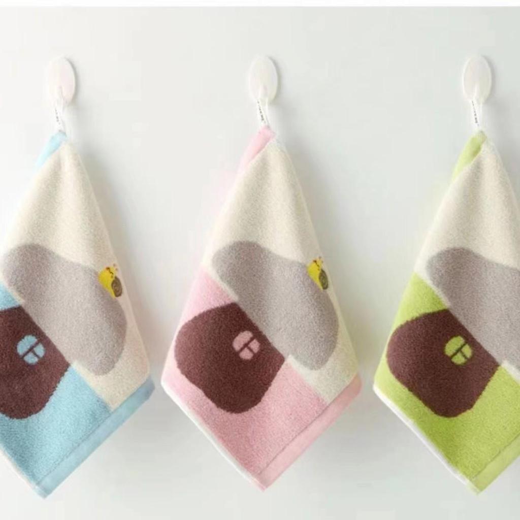 Cartoon Puppy Bear Quick-Drying Jacquard Hand Towel, 100% Cotton, 25x25 cm.