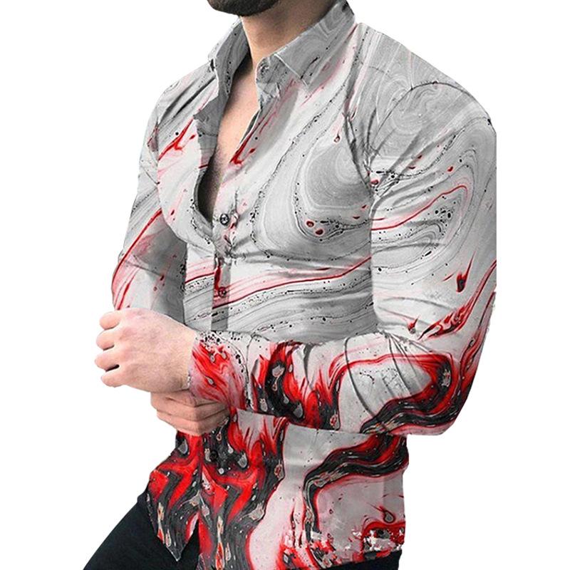 2025 European & American Men's Casual Plus Size Printed Long-Sleeve Shirt