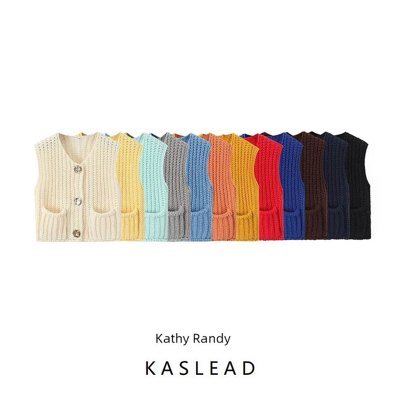 Kaslead New Arrival Women's Clothing Fashion Style Fashion Minimalist Sleeveless Short Knitted Vest
