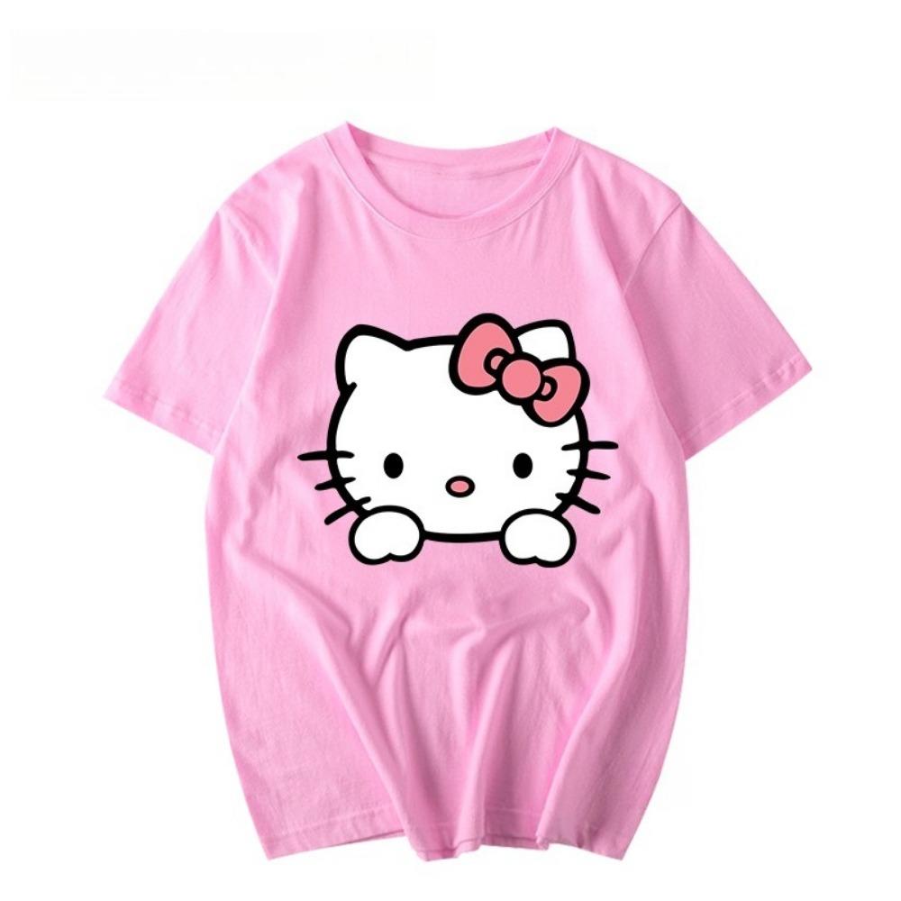 Women's New Cute Hello Kitty Pattern Printed Top Oversized Unisex Couple Trend Plus Size Loose Casual Short-sleeved T-shirt