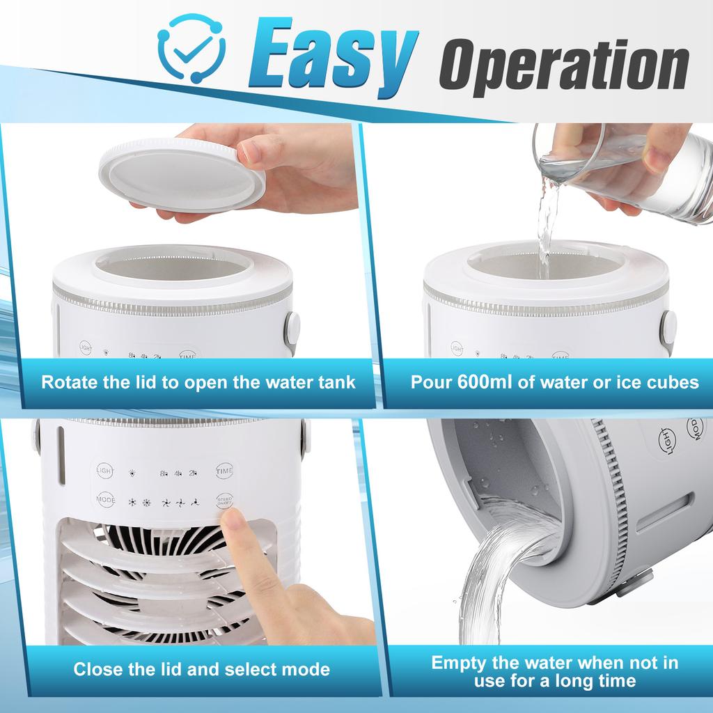 Portable Air Conditioner USB Air Conditioning Fan Mini Air Cooler 600ml Ice Water Air Cooling Fan With Humidifier for Bedroom