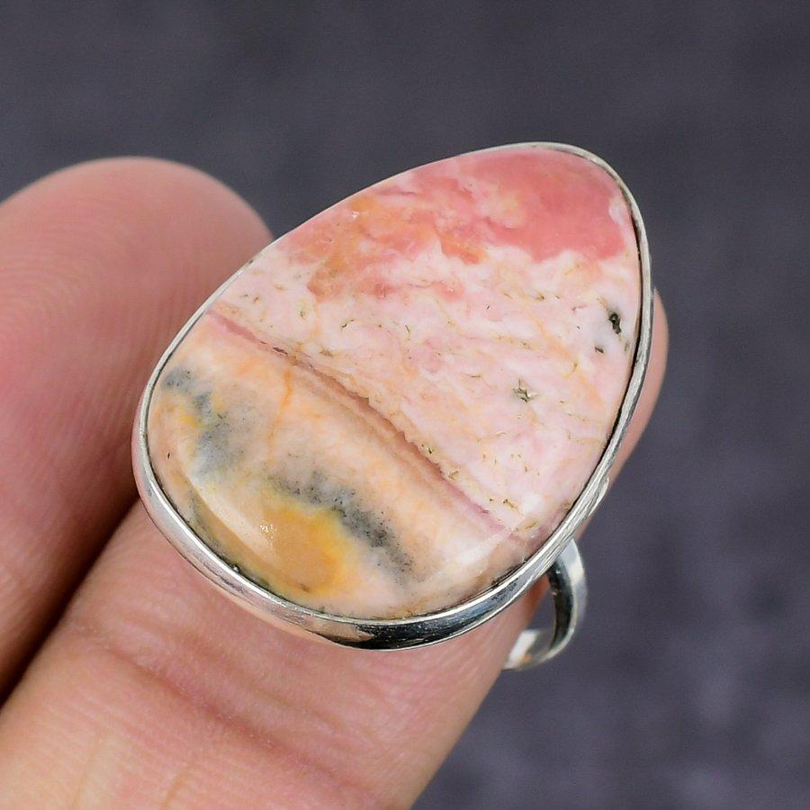 Rhodochrosite Handmade 925 Sterling Silver Jewelry Ring Size 8 k0E69