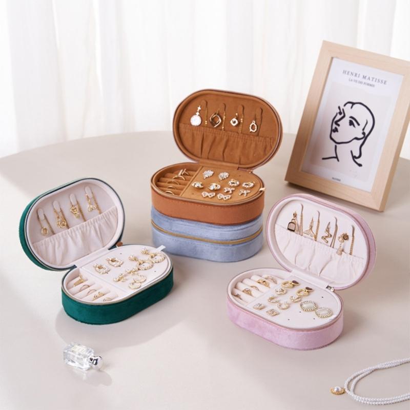 Soft Flannel Jewelry Case With Compartments Portable Designs For Home Travel Use