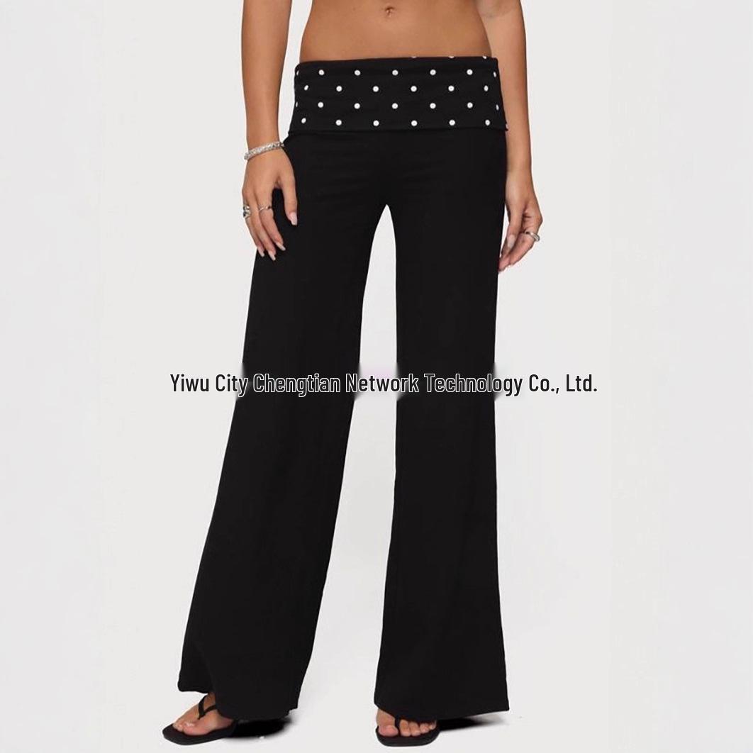 European and American Women s Polka Dot Patchwork Yoga Pants - Casual, Low-Waist Slim Fit Long Pants L чёрный