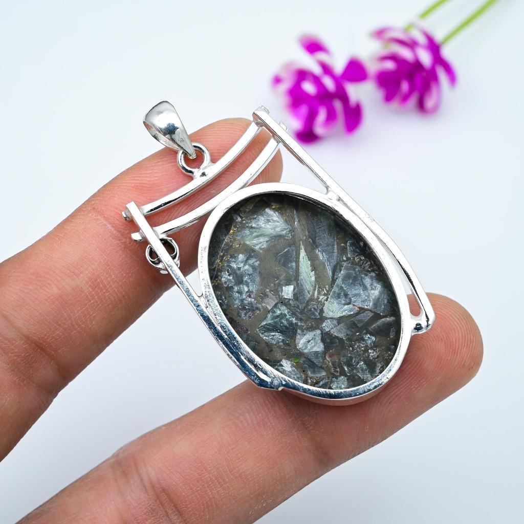 Kupfer Seraphinit, Weißtopaz Anhänger, 925 Sterlingsilber Edelsteinschmuck, Handgefertigter Anhänger, Für Thanksgiving