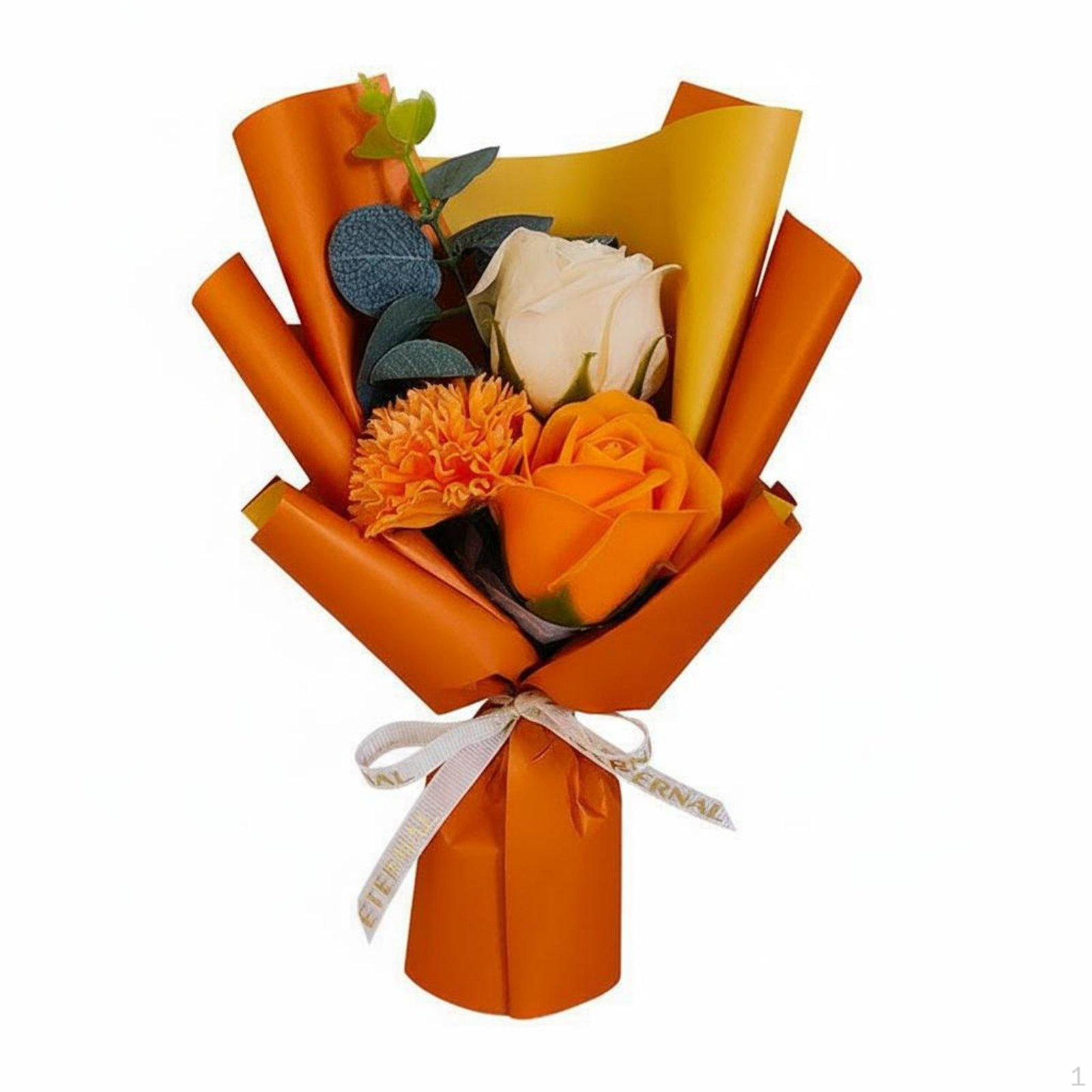 Soap Flower Bouquet Long Scented Gift Realistic Everlasting Box for Mom, Women, Mother s Tangerine Single Bouquet