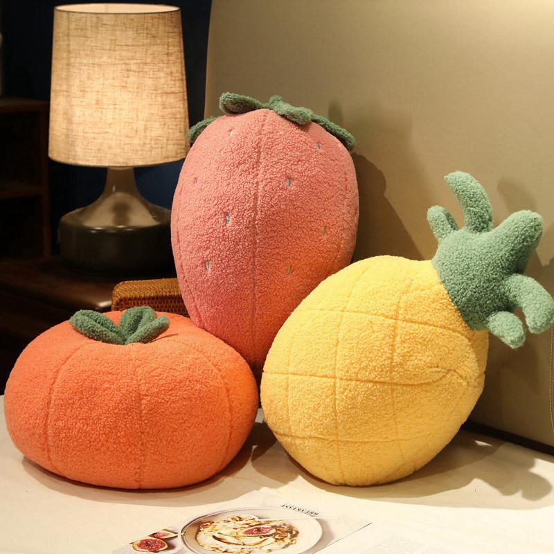 Adorable Plush Cartoon Fruit Pillow Filled With Soft Down Cotton Cute Strawberry Pineapple Persimmon For Cozy Sleep