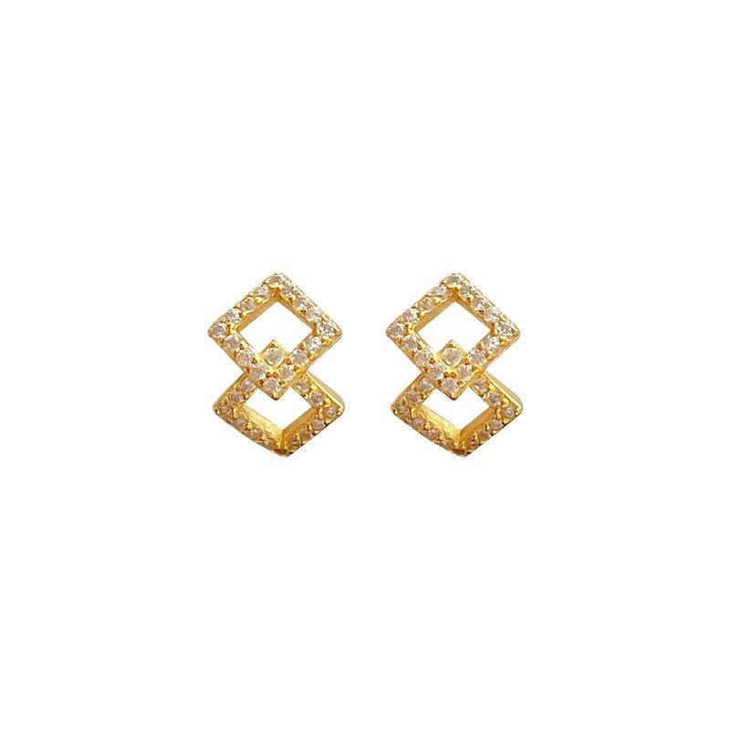 Diamond-in Square Earrings Square Connection Earrings Small Geometric Exquisite Earrings for Women