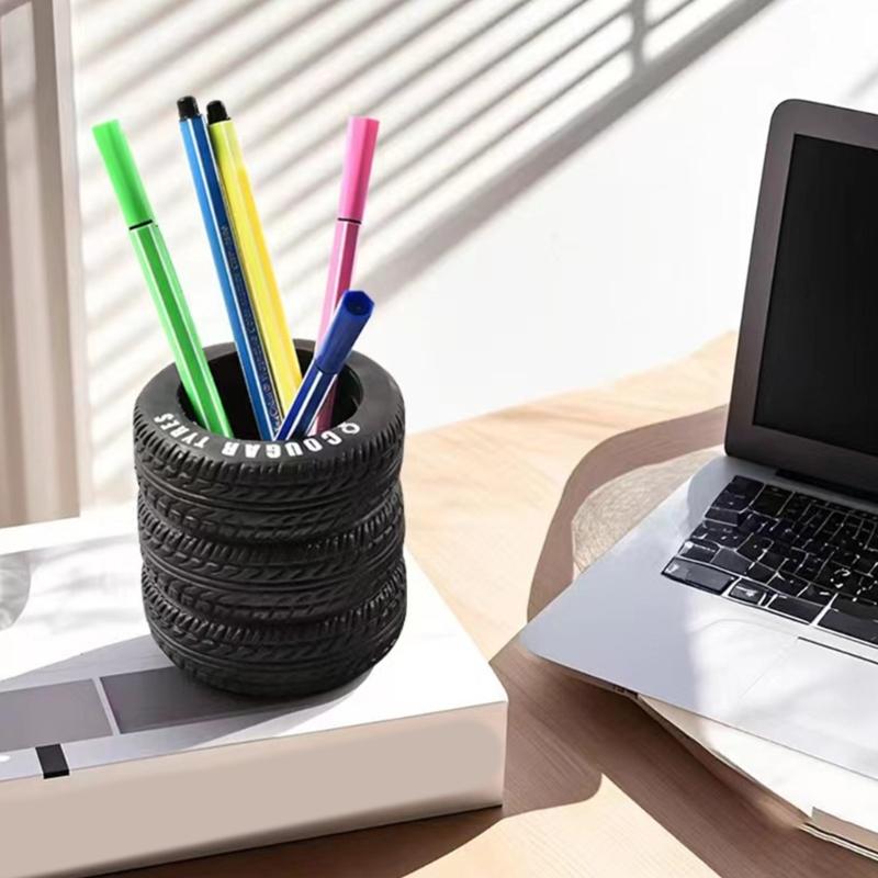 Tire Shape Multifunctional Desktop Organizers for Pens Office Supplies With Rubberized Materials