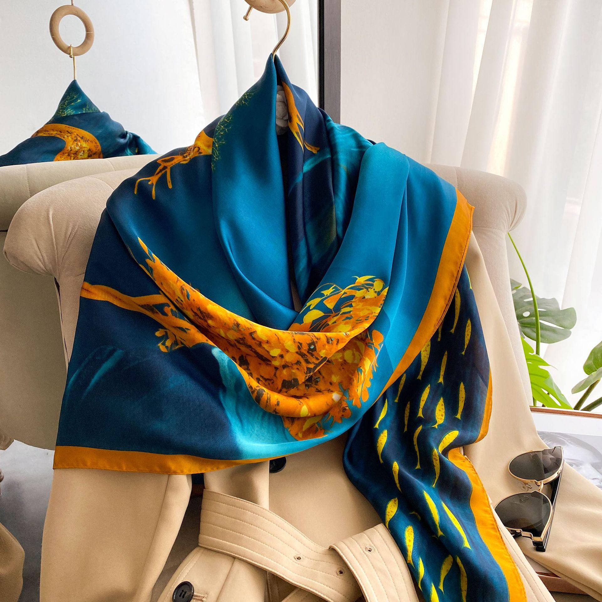 

Высококачественные роскошные шелковые шарфы, повязка на голову, шарфы, шейный шарф для женщин, шелковый шарф с цепочкой, женская декоративная шаль 110-110cm