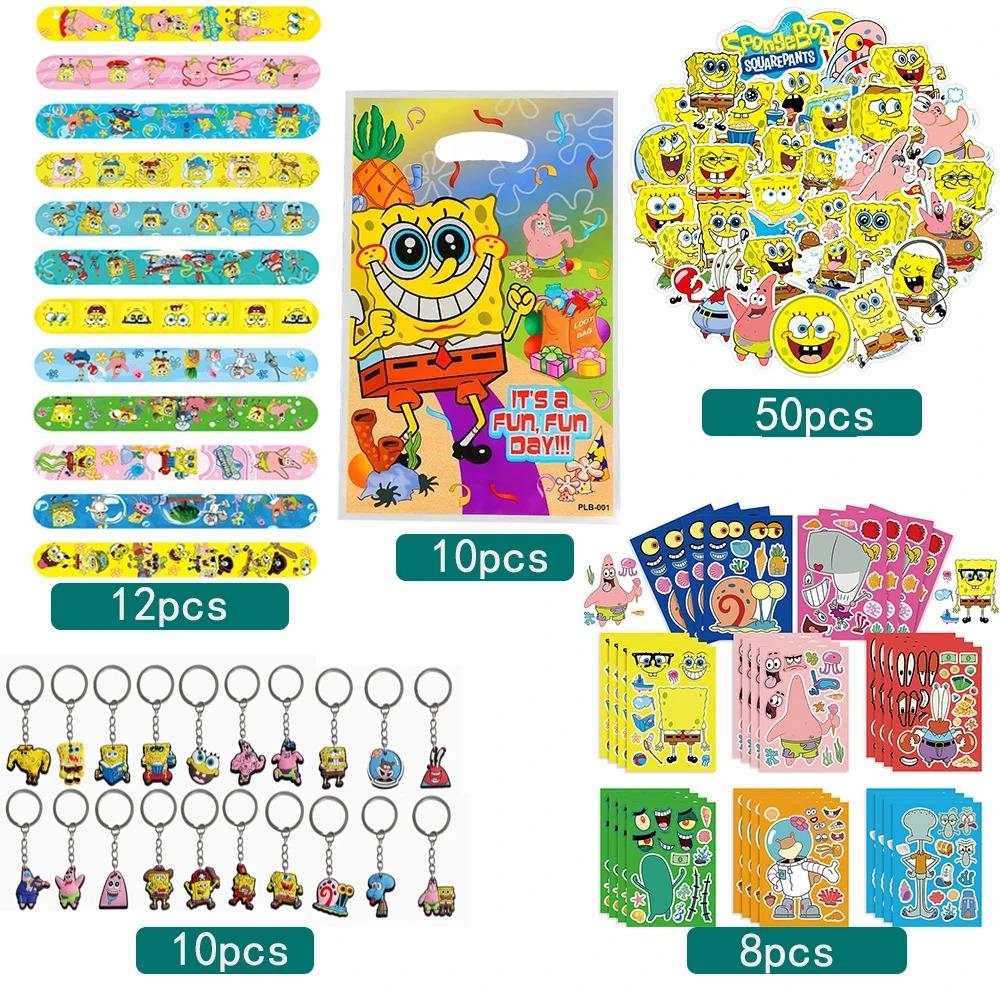 SpongeBob Theme Birthday Party Favor Supplies Keychain Sticker Slap Bracelets for Goodie Bag Fillers Classroom Reward Prizes