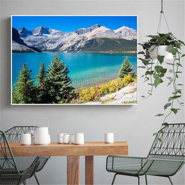 

Настенное искусство, печать на холсте, весеннее озеро, горы, постер, лес, голубое небо, остров, дерево, картина, пейзаж, настенные панели для гостиной 20*40cm No Frame