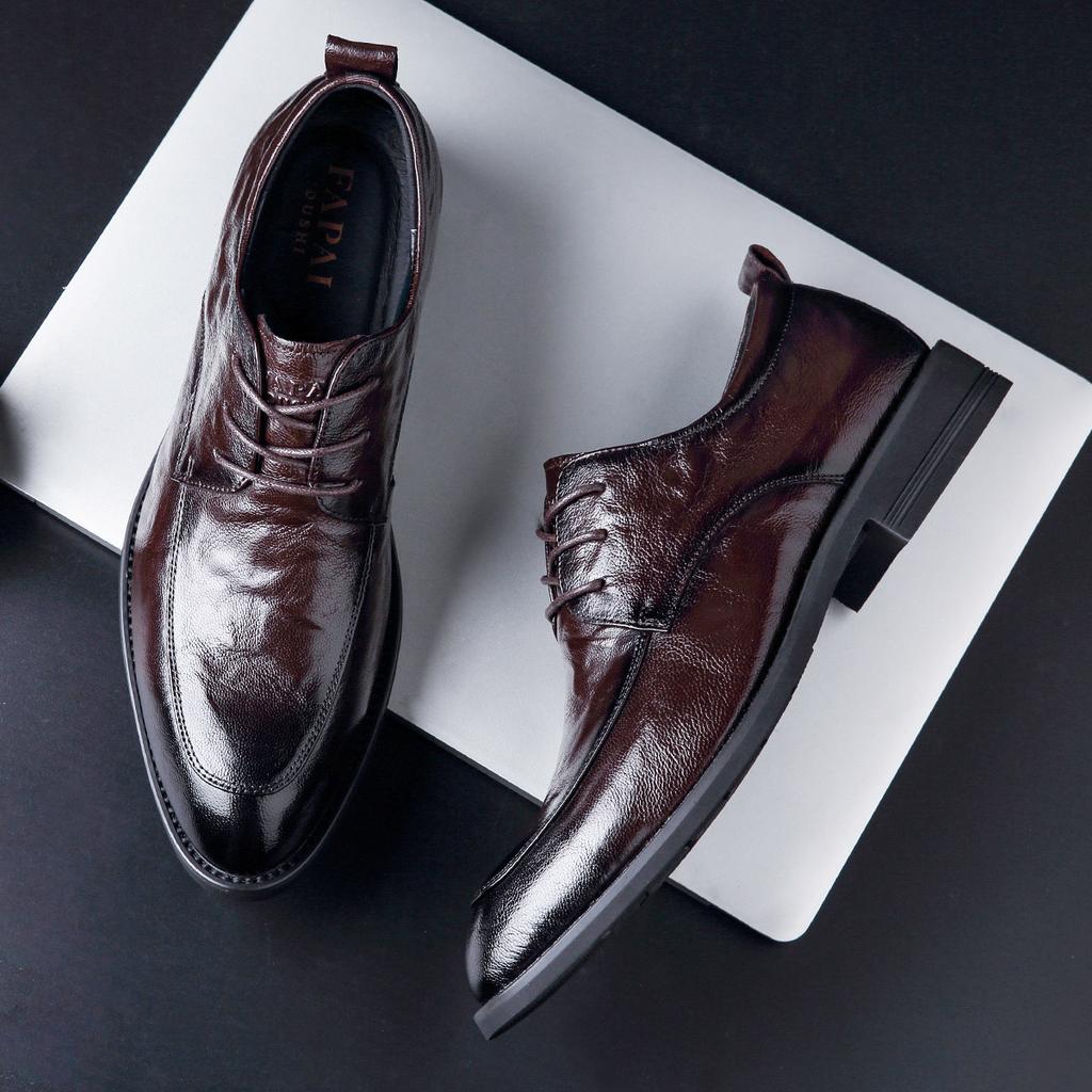 Neue Wenzhou Lederschuhe Herren Echtleder Britischer Stil Herrenschuhe Innenerhöhung Businesskleid Übergröße Hochzeit Derby Schuhe Herbst