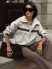Women's Color Block Jacket Casual Stand Collar Zip Up Long Sleeve Crop Top Outerwear