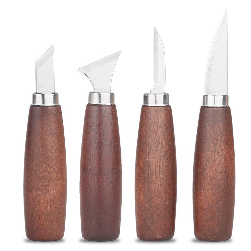Stainless Steel Wood Carving & Whittling Knife Set - Curved Spoon Carver Included