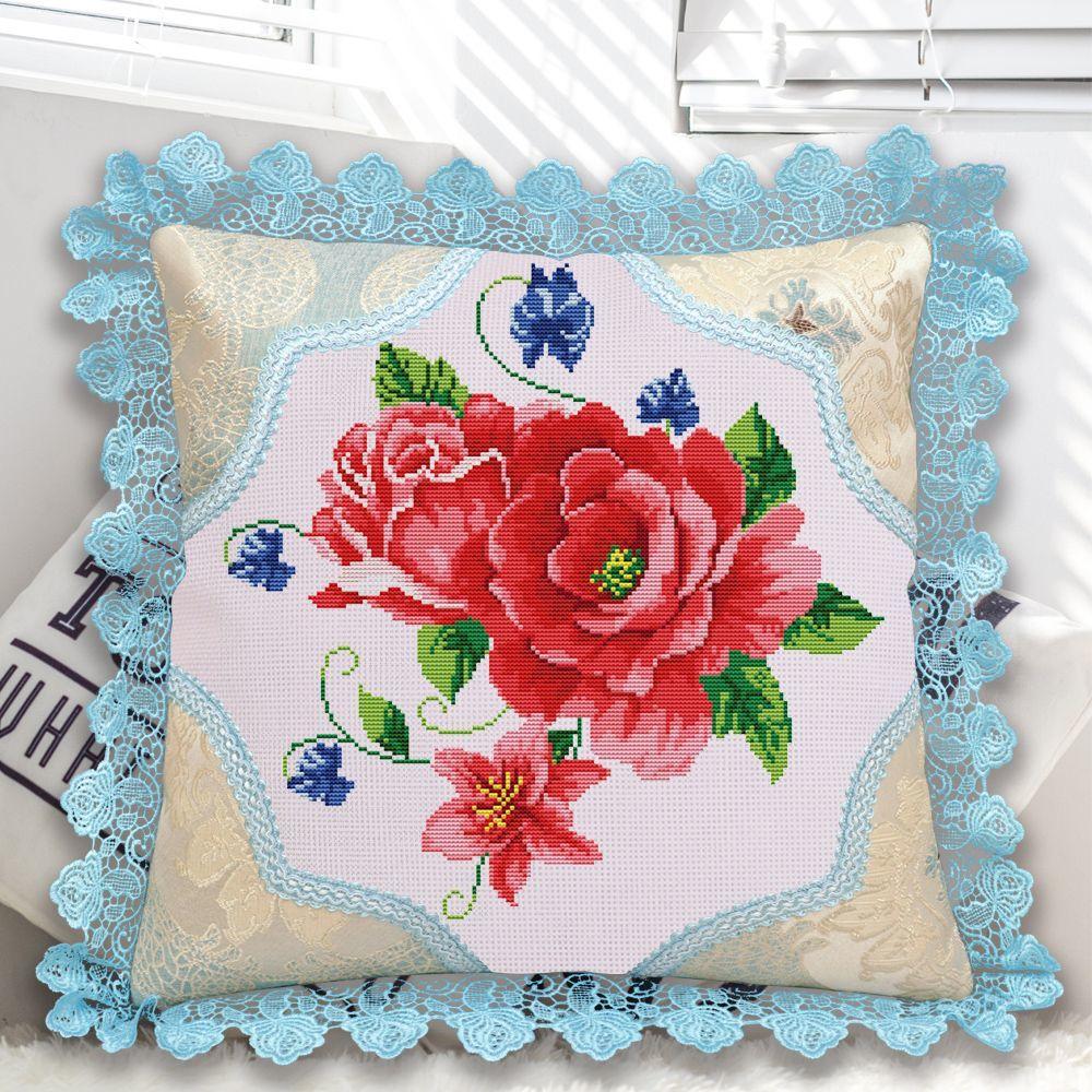 60CM Cross Stitch Pillow Sofa Pillow Car Pillow Sky Blue Lace Pillowcase