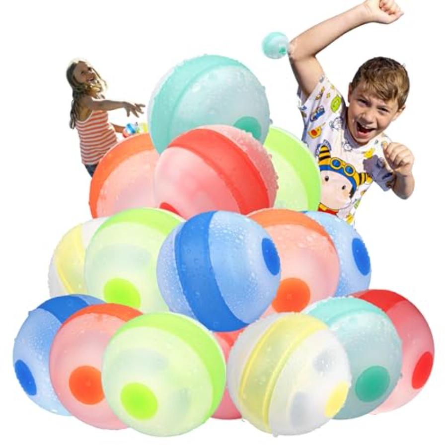Reusable Water Balloons, Refillable Water Balloons Quick Fill, Soft Silicone Water Splash Balls for Toddler Age 4-12, Self Seal