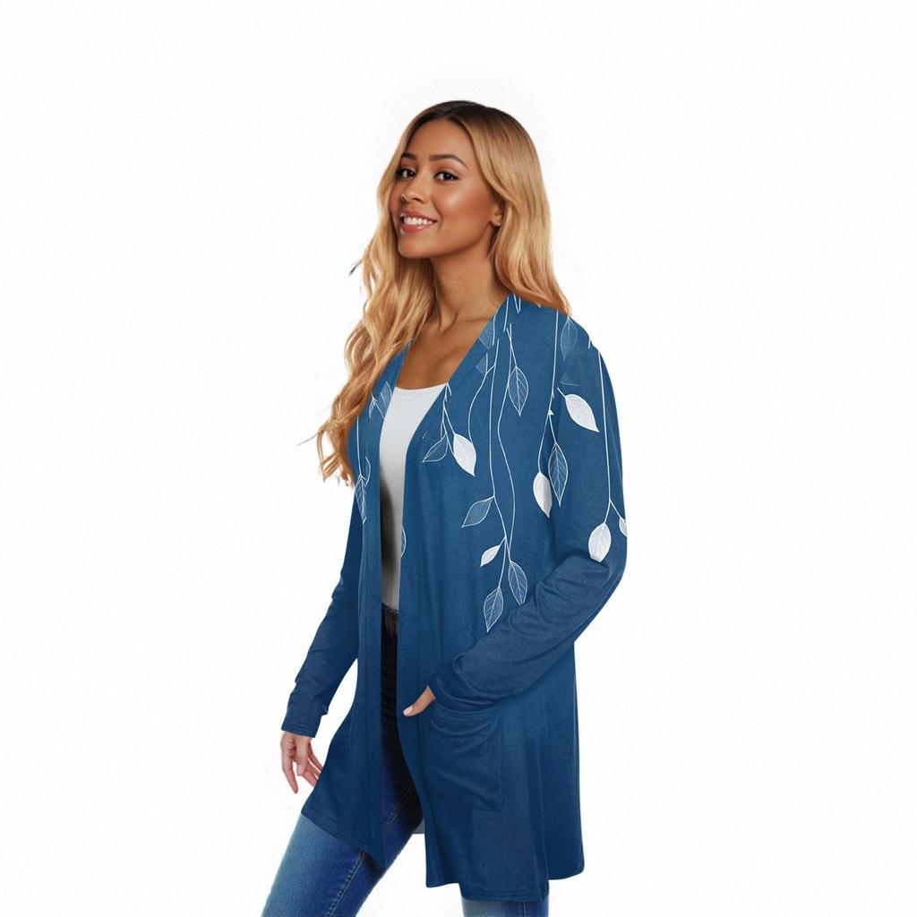 Damen Langarm Strickjacke Lässige Jacke mit Taschen Oberteil