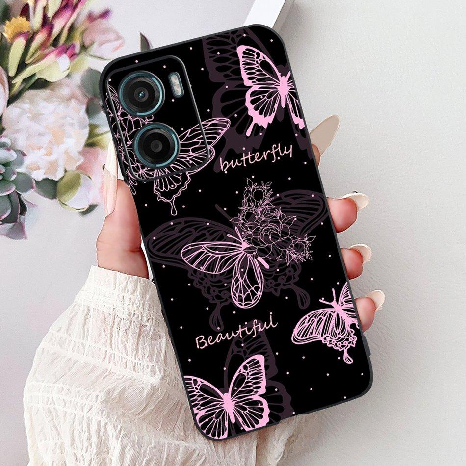 For Motorola Moto G05 G15 E15 2024 Floral Butterfly Phone Case For MOTO G05 G15 E15 4G Black Silicone Soft Lightweight Case