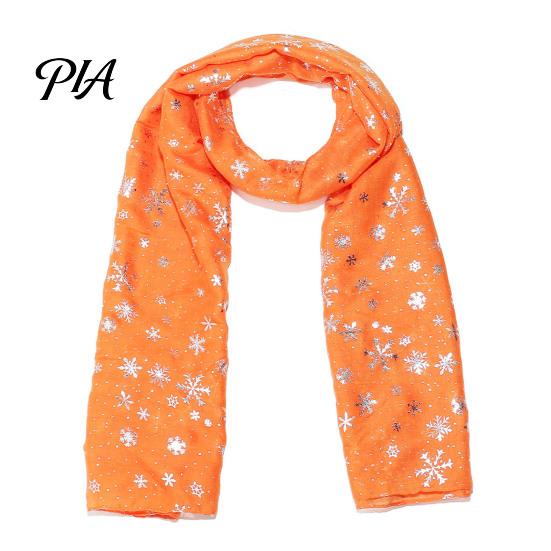 Soft Fabric Winter Gift Glitter Sparkly Foil Snowflake Print Scarf for Women, Christmas Warm Fashionable Neckwear Theme Shawl Wrap, Fall Lightweight