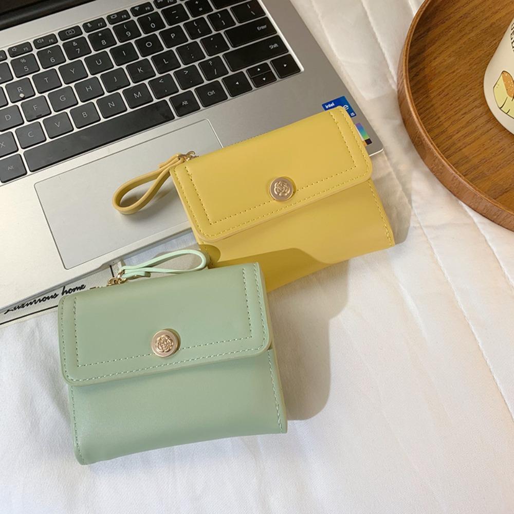 

Rose Button Coin Purse Trifold Card Holder Elegant Money Bag Women зелений