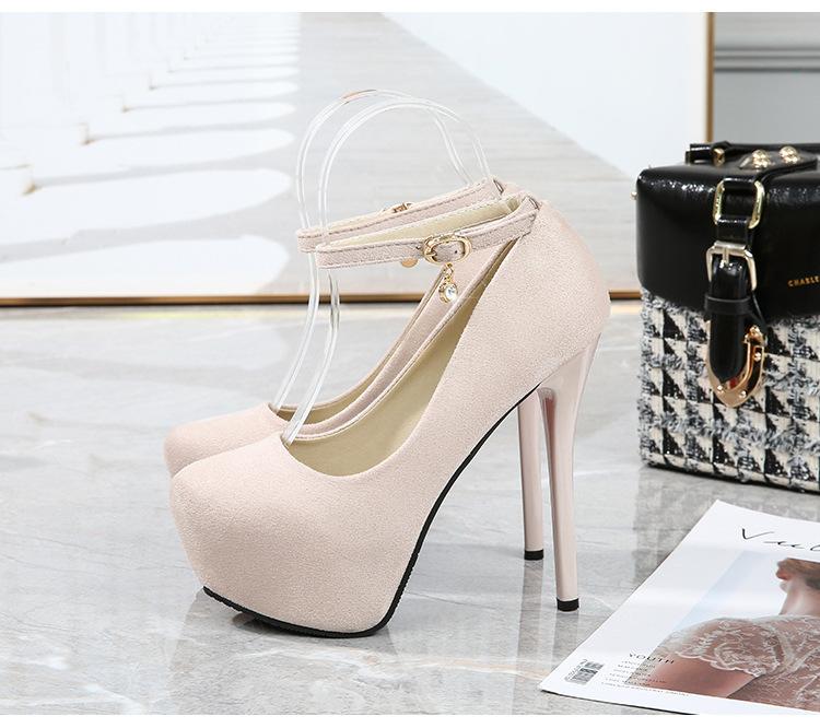 Women Sexy Nightclub Waterproof Platform High Heels Suede Round Toe Strap Sandals
