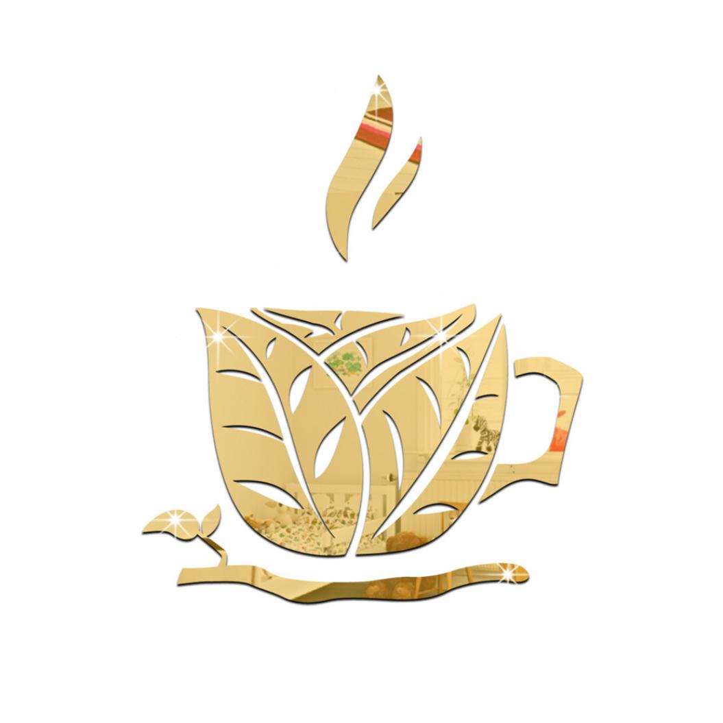 

Креативная кофейная чашка Лист DIY Зеркальная наклейка на стену Акриловая наклейка для домашнего декора KTY золотой