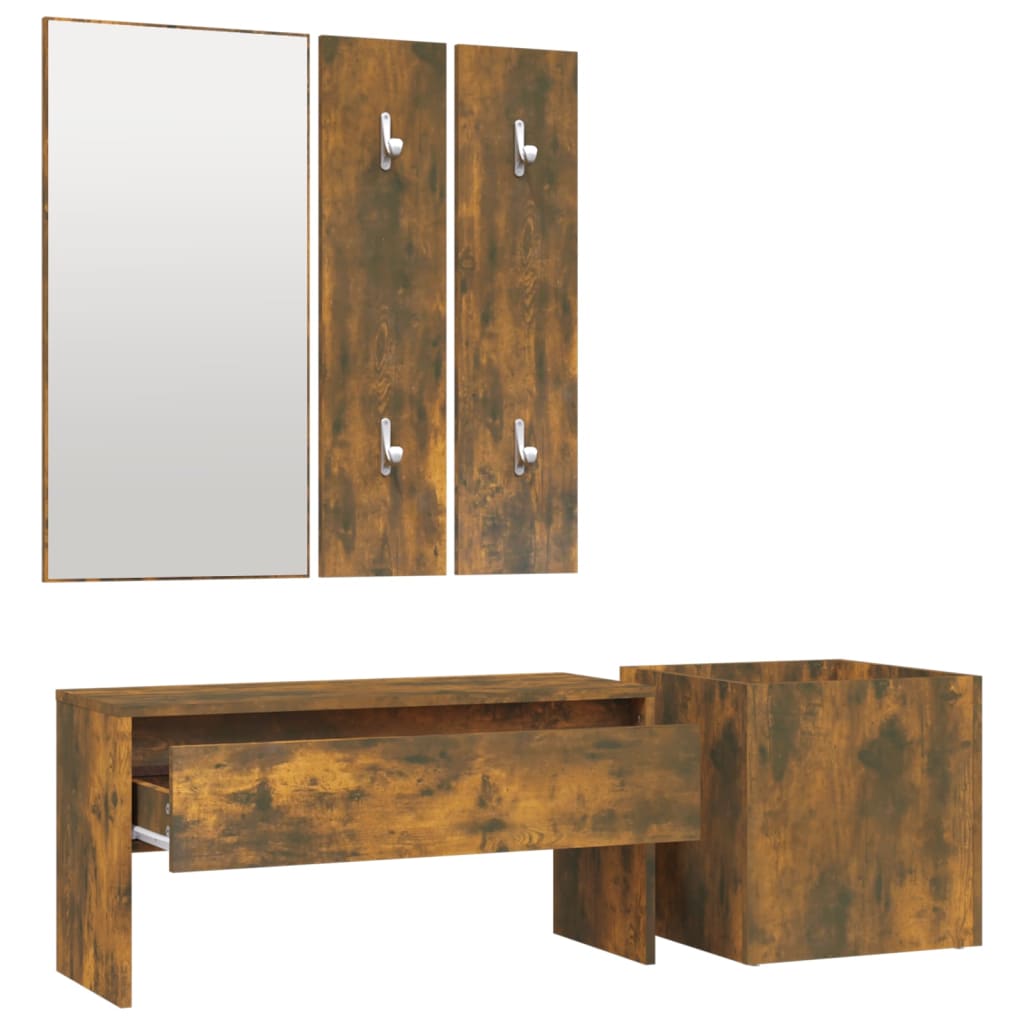Hallway Furniture Set Smoked Oak Wood Based Material
