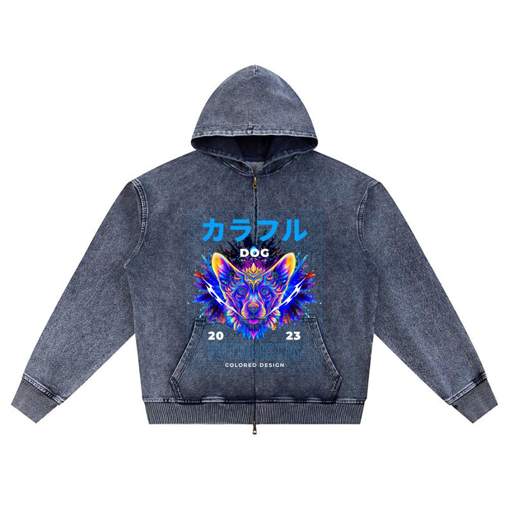 

Худи на молнии из вязаного денима с DTG-принтом, Япония, Самурай, Брат, Толстовки на молнии XL темно-синий