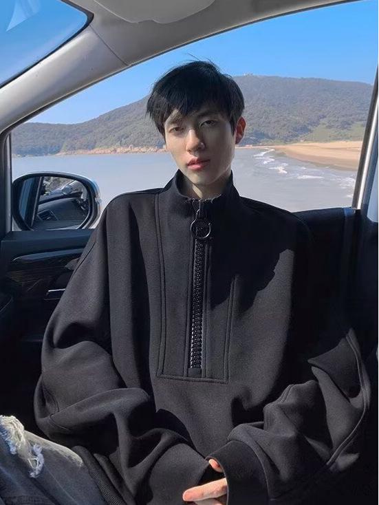 Herren Dekonstruierter Halbreißverschluss Schwerer Hoodie - Herbst/Winter Trend, Lockerer Nischen-Design Freizeitpullover