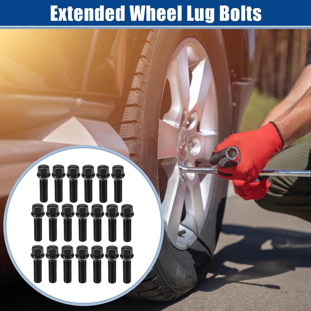 ACROPIX Wheel Spacer Ball Seat Extension Wheel Lug Bolts, M14x1.5, 19mm Hex, 65mm Shank Length, for VW - Pack of 20