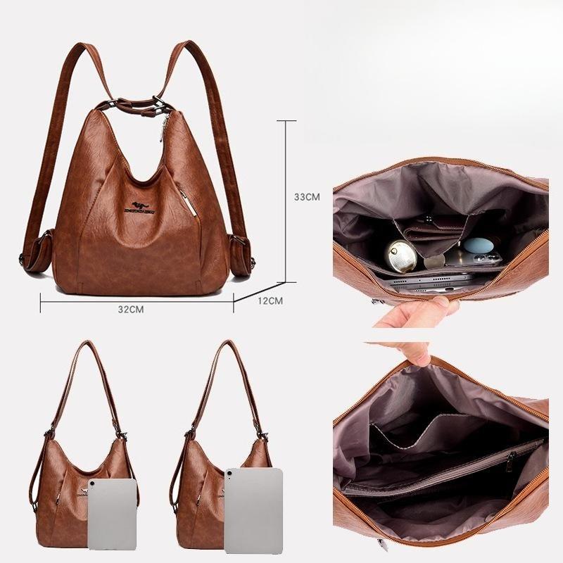 Retro Large-capacity Messenger Bag Trendy Versatile Pu Soft Leather Backpack Women's Casual Shoulder Bag