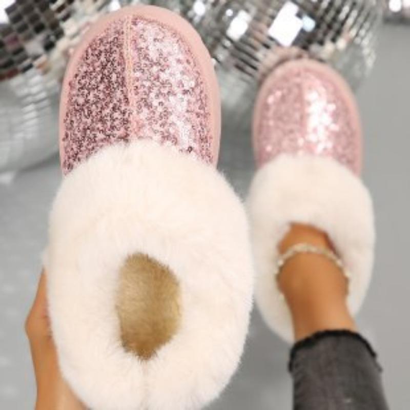 

Женские новые универсальные ботинки-луноходы большого размера на толстой подошве с пайетками, с коротким голенищем, на одной педали, пушистые хлопковые ботинки на осень и зиму 36