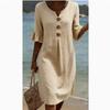 Casual Cotton Linen Midi Sundress with Ruffle Sleeves and Button Details