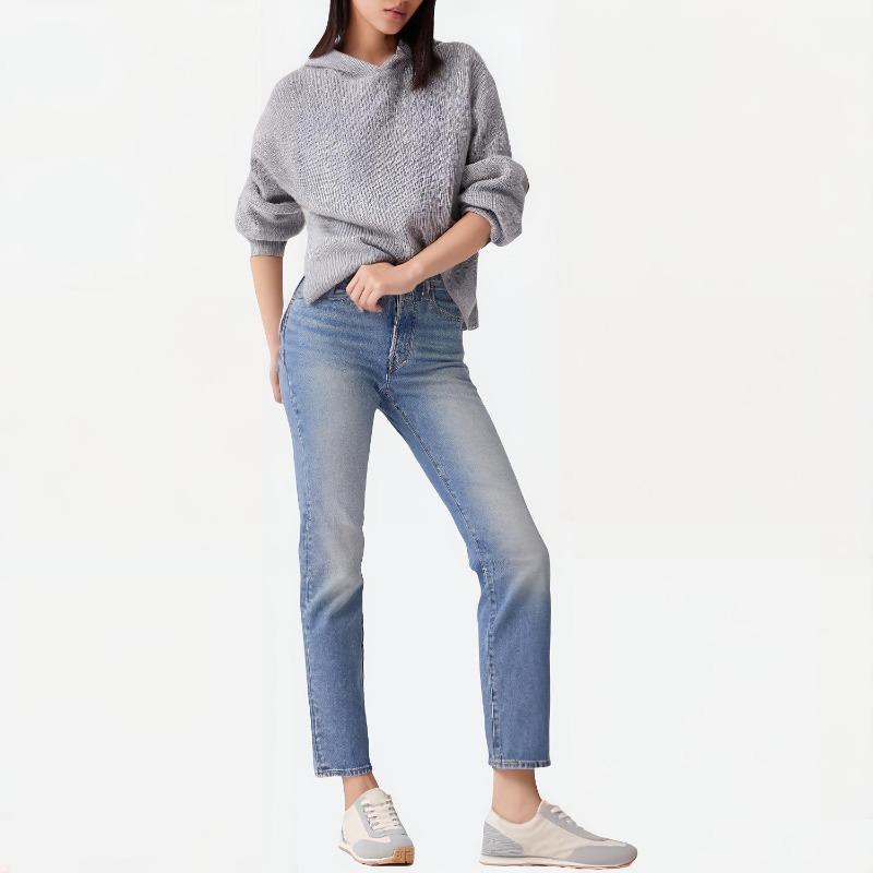 Levis Knitted Hooded Ribbed Loose Long Sleeve Sweater Women Sweater A8509-0000