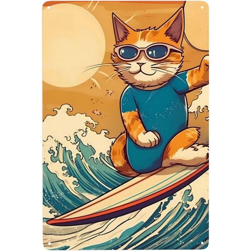Hisun Tin Sign Vintage Funny Cat Coffee Themed Metal Tin Sign Retro Cute Kitten Wall Art Decor for Home Kitchen Cafe Bar Rustic Iron Painting P