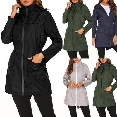 Herbst und Winter Damen Outdoor Punching Jacke Taillenkapuze Leichte Regenbekleidung Regenmantel Jacke