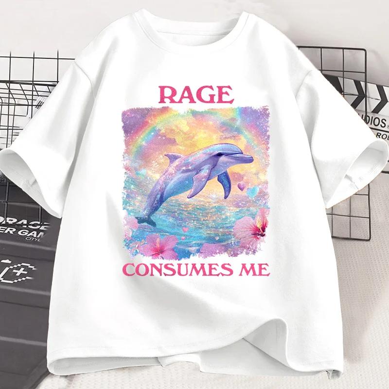 

Funny Rage Consumes Me T-shirt Short Sleeve Meme T Shirt Weird Silly Dolphin Vintage Tshirt Trending Women Designer Clothes S