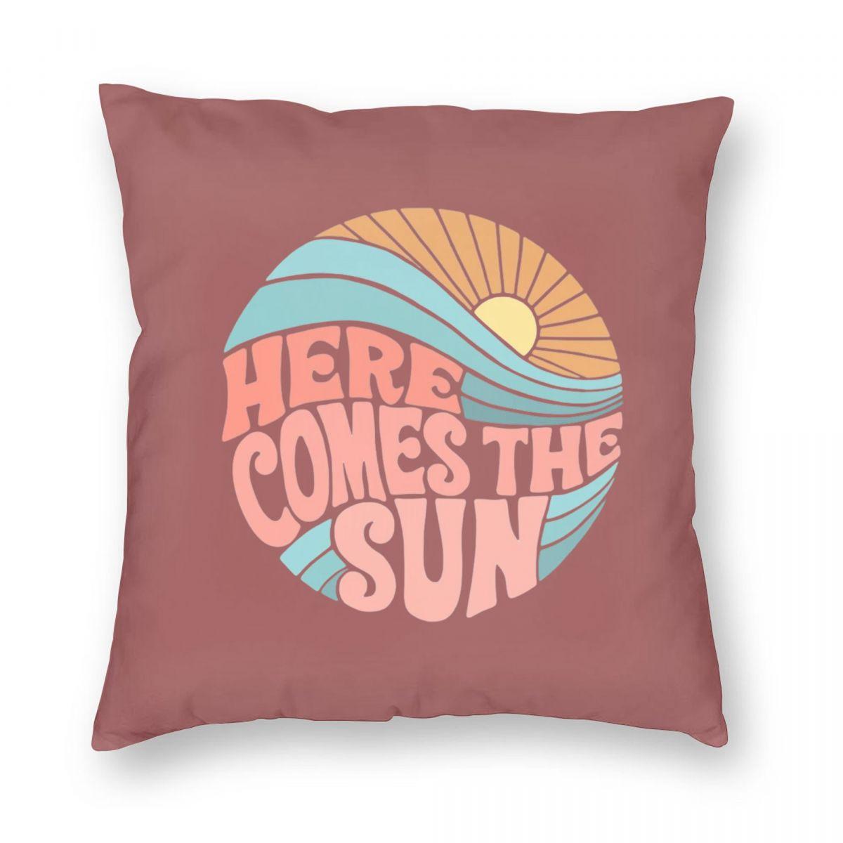 Pink Groovy Here Comes The Sun Square Pillowcase Pillow Cover Cushion Throw Pillow for Home Bedroom Car 12x12Inch