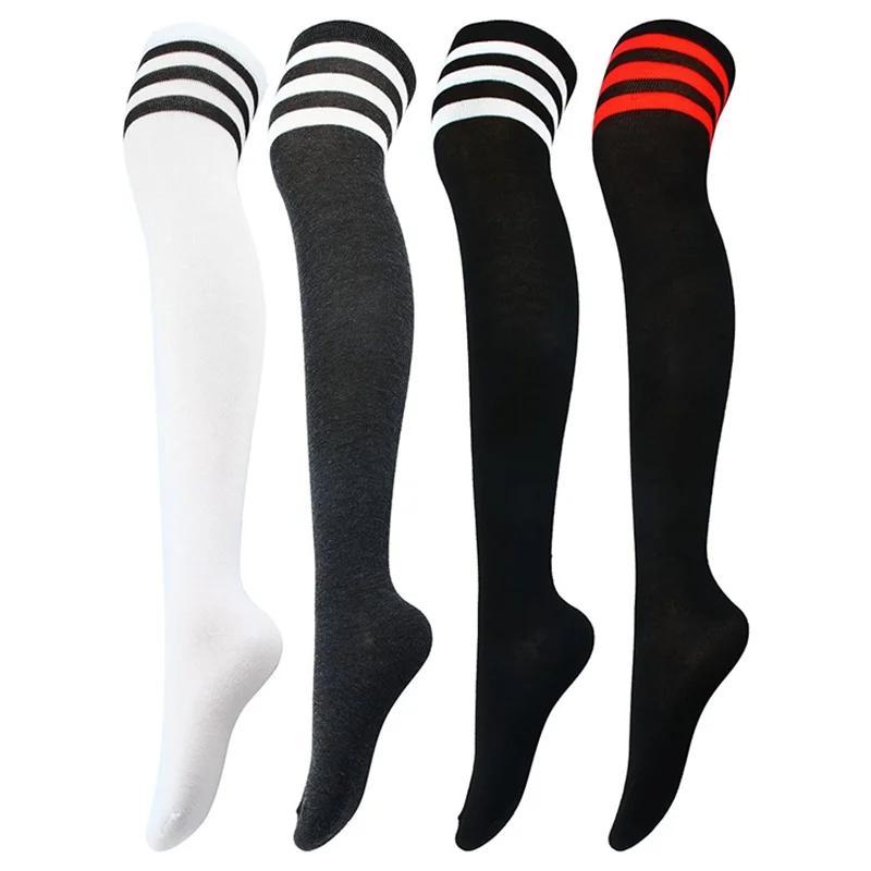Gothic Lolita Black White Striped Over Knee  Thigh Highs Long Socks Lovely Japanese Girls Cosplay Stockings for Women